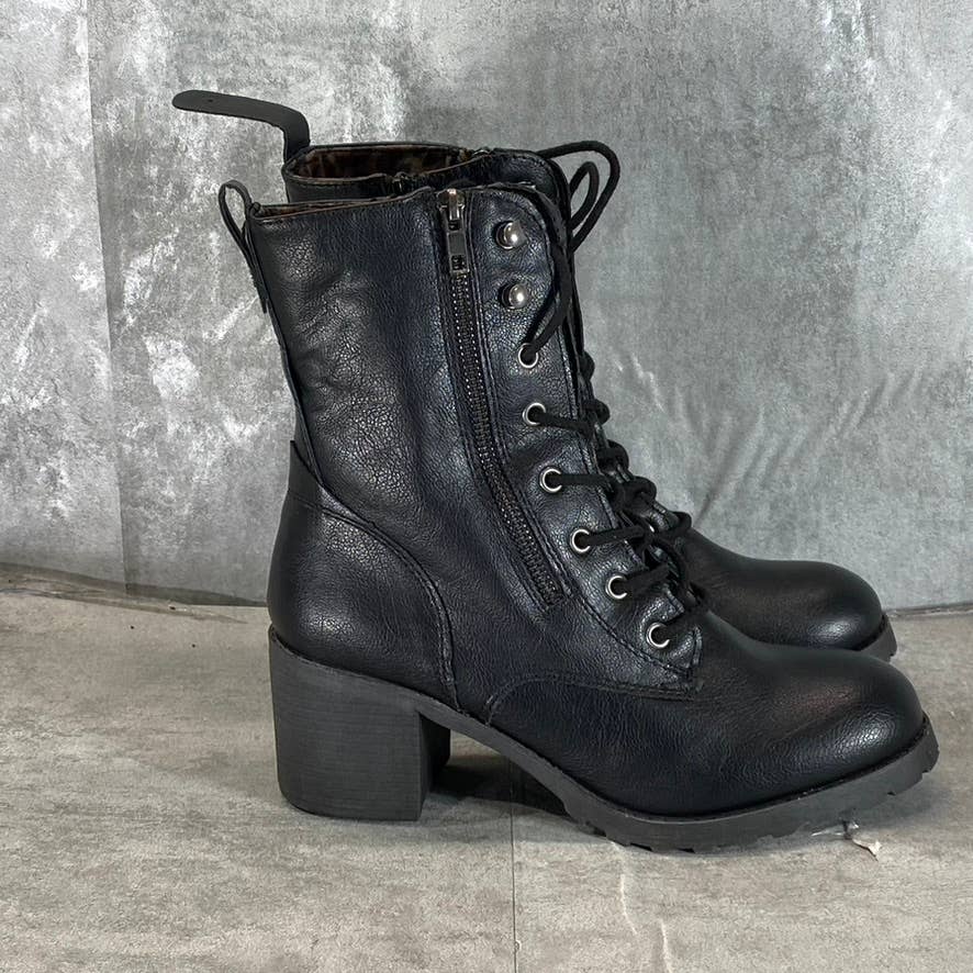 SUN+STONE Women's Black Sloanie Block-Heel Lug Sole Side-Zip Hiker Boots SZ 9