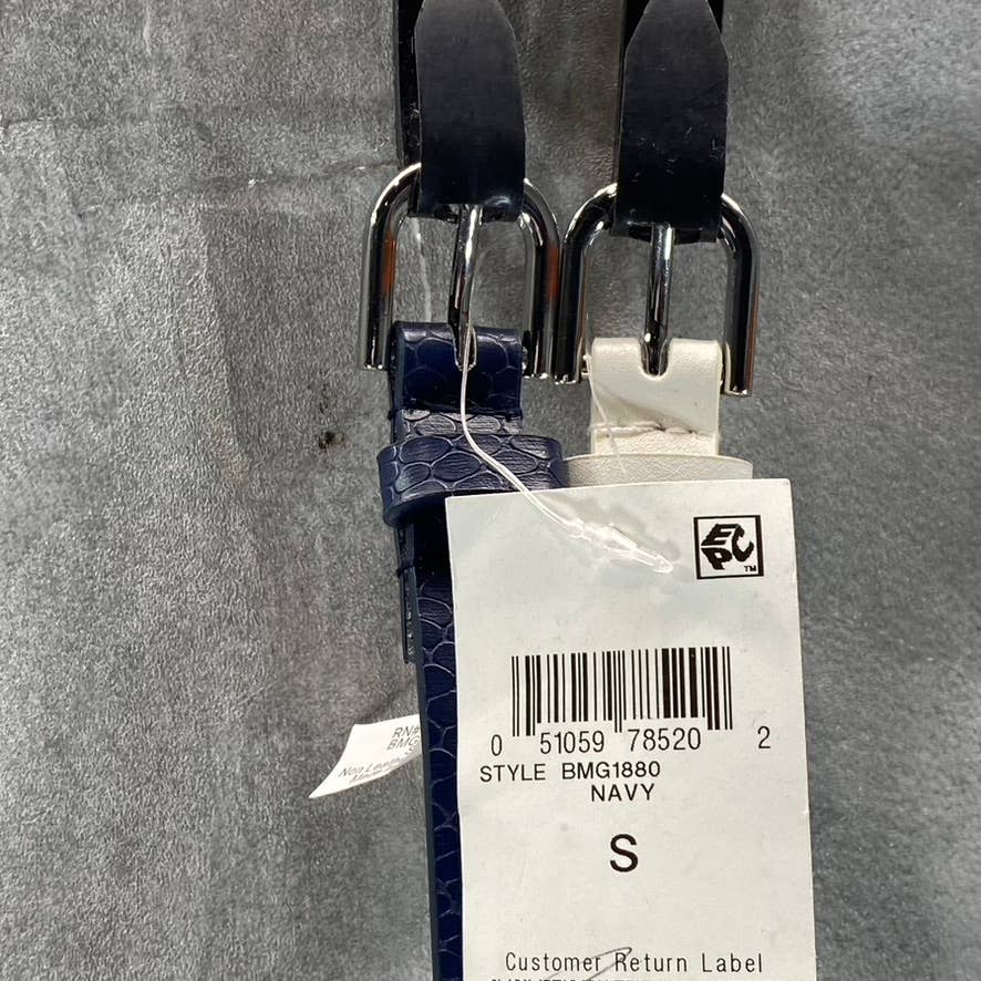 INC INTERNATIONAL CONCEPTS Women's White/Navy 2pc Solid Snake Belt Set SZ S