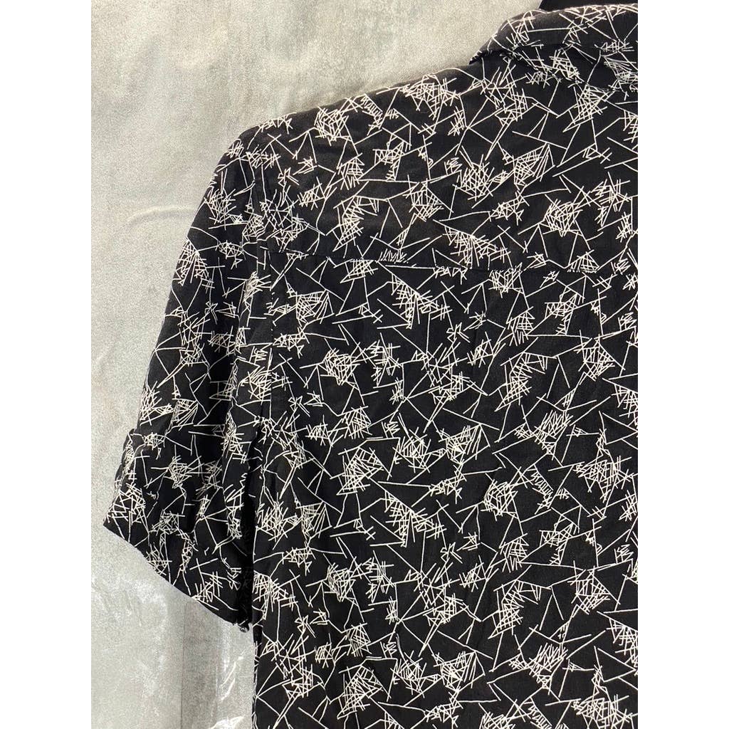 ALLSAINTS Men's Black/White Scribble Short-Sleeve Button-Up Shirt SZ S