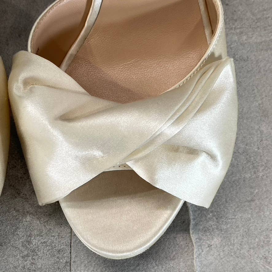 KATE SPADE Women's Ivory Satin Bridal Bow Ankle-Strap Stiletto Dress Sandals SZ7