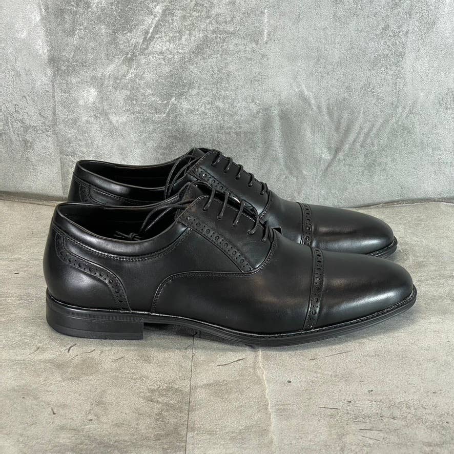 ASTON MARC Men's Black Faux-Leather Tempo Cap-Toe Lace-Up Dress Shoes SZ 9.5