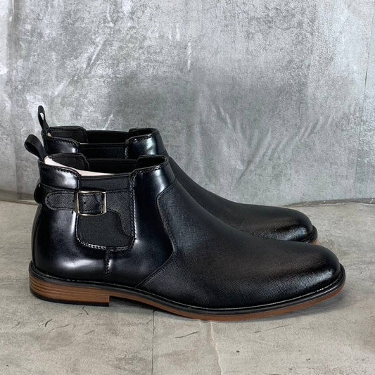 NEW YORK & COMPANY Men's Black Faux-Leather Rhino Pull-On Chelsea Boots SZ 8