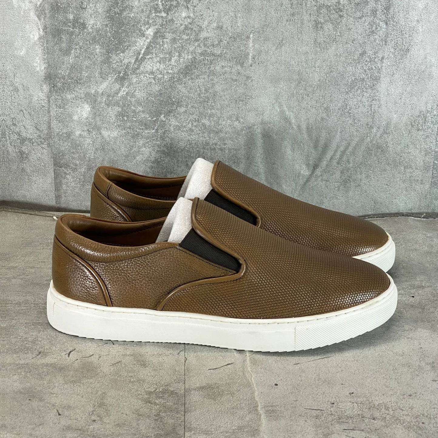 THOMAS & VINE Men's Brown Leather Conley Slip-On Sneakers SZ 10