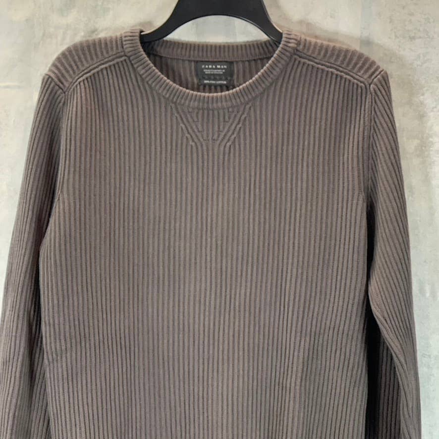 ZARA MAN Men's Brown Knit Crewneck Cotton Pullover Sweater SZ M