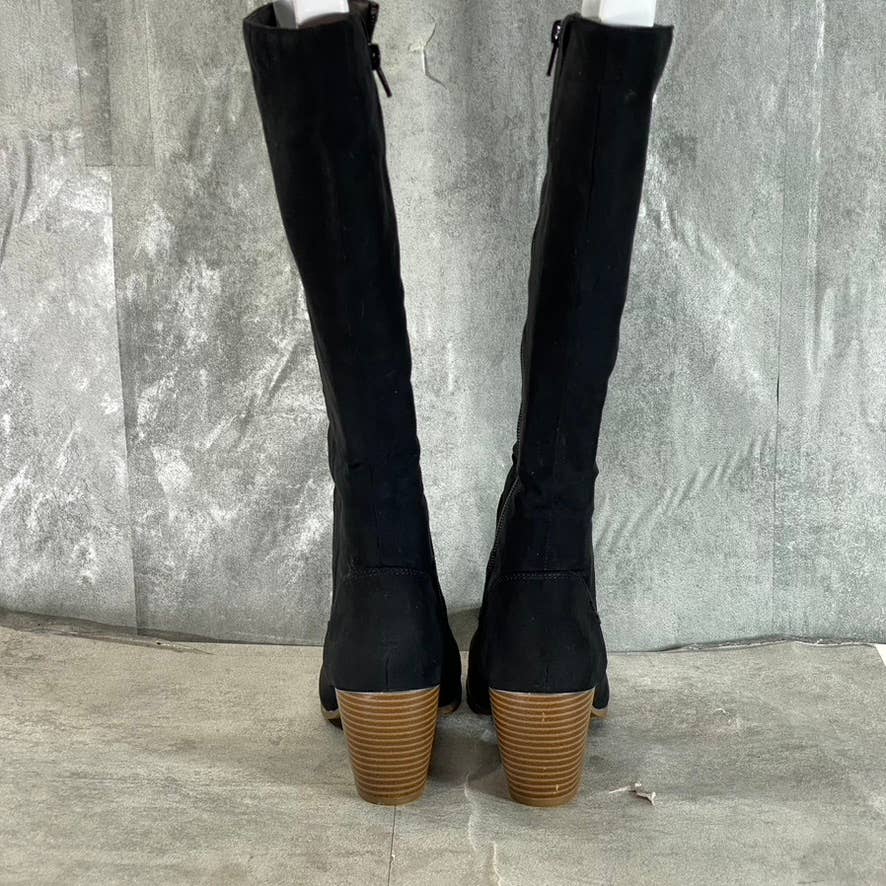 STYLE & CO Women's Black Microsuede Warrda Round-Toe Block-Heel Tall Boots SZ6.5