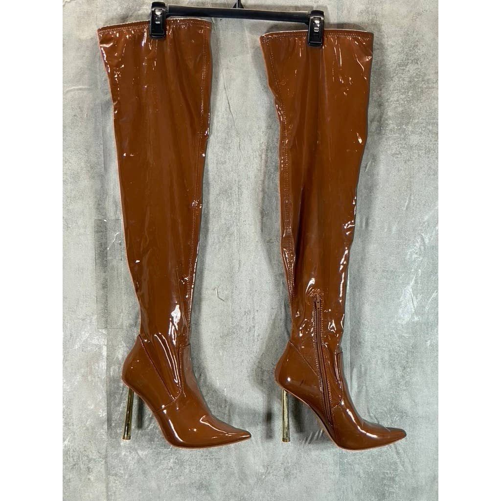 STEVE MADDEN Women's Cognac Vivee Over-The-Knee Pointed-Toe Heeled Boots SZ 8.5