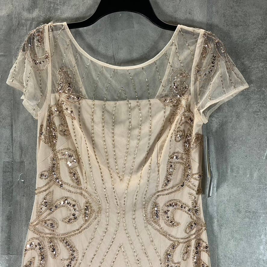PAPELL STUDIO By ADRIANNA PAPELL Women's Flaxen Illusion Beaded Mini Dress SZ 6