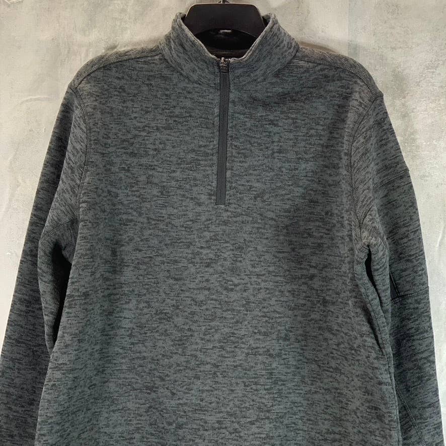LANDS' END Men's Charcoal Heather Quarter-Zip Fleece Pullover Sweater SZ L