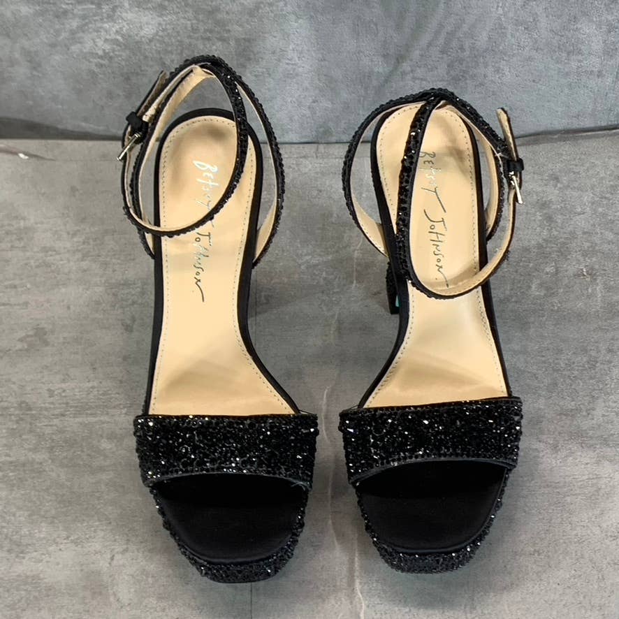 BLUE By Betsey Johnson Women's Black Beth Rhinestone Platform Sandals SZ 7