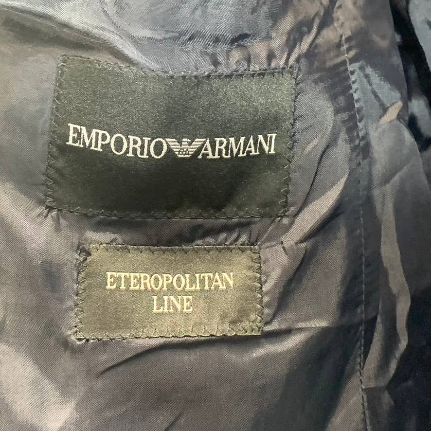 EMPORIO ARMANI Men's Navy Pinstripe Three-Button Double-Breast Blazer SZ 36