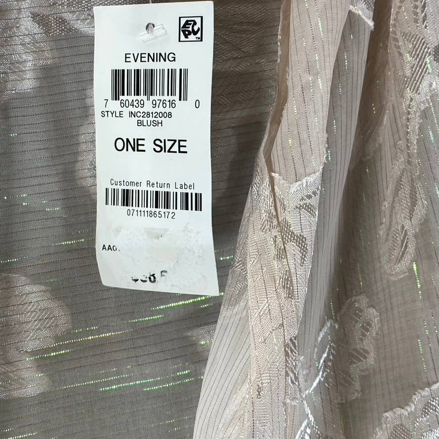 INC Women's Blush Floral-Print Sheer Metallic Fringe-Trim Wrap SZ OS