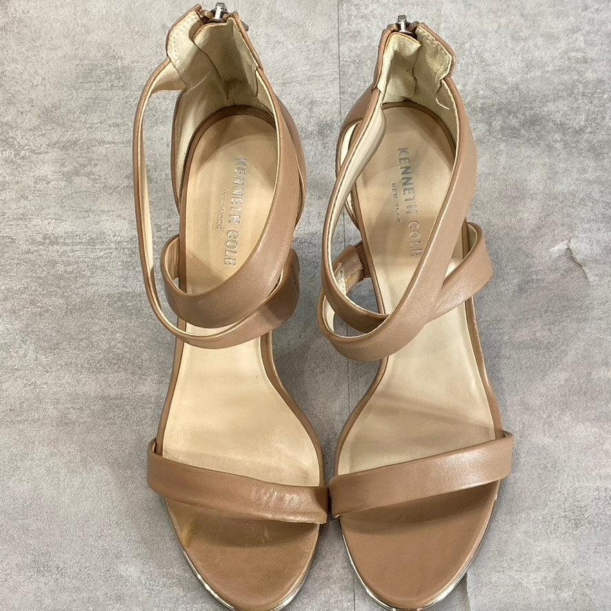 KENNETH COLE NEWYORK Women's Latte Brooke Cross Strap Heeled Round-Toe Dress Sandals SZ 10