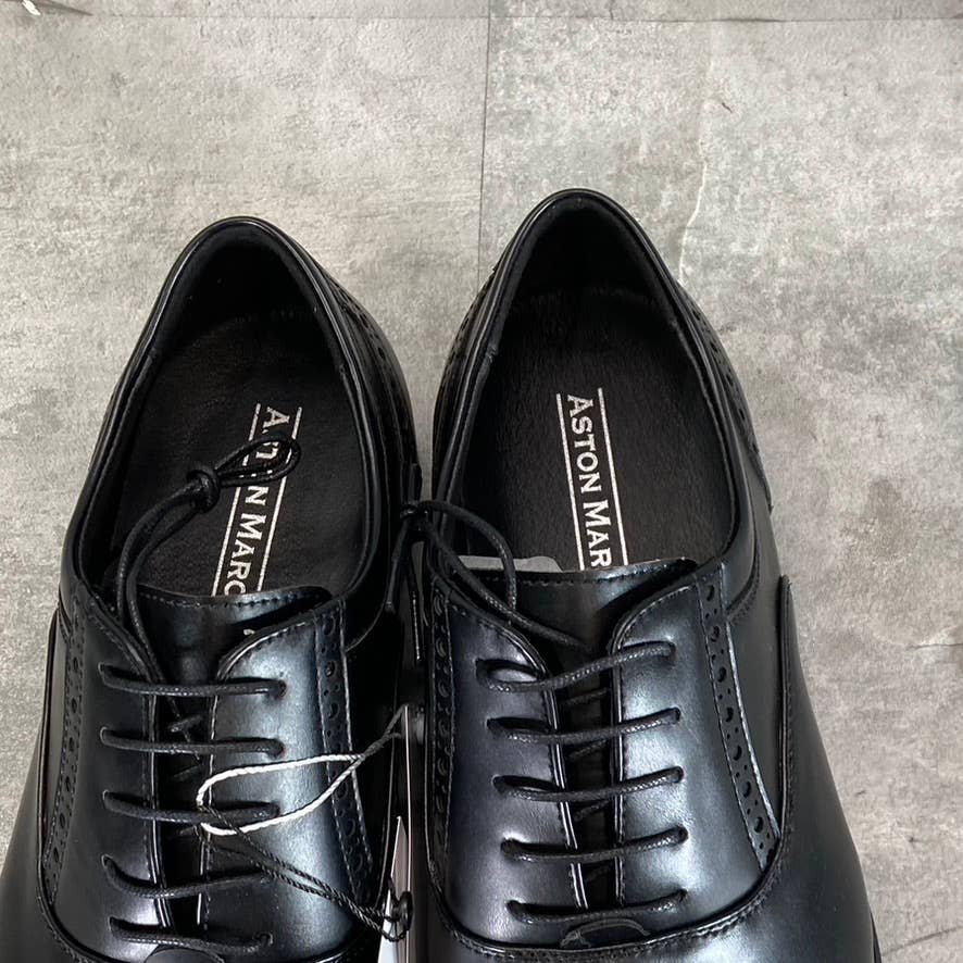 ASTON MARC Men's Black Faux-Leather Tempo Cap-Toe Lace-Up Dress Shoes SZ 9.5