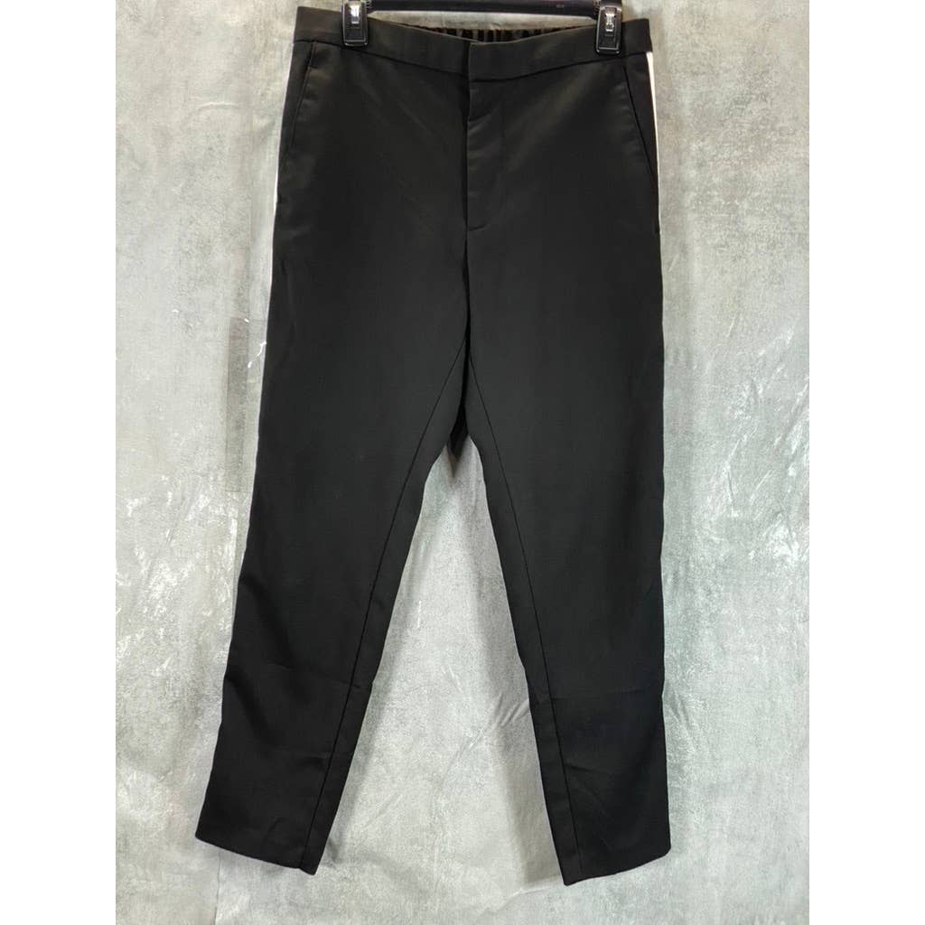 ZARA MAN Men's Black Classic-Fit Flat Front Striped Tuxedo Pants SZ S