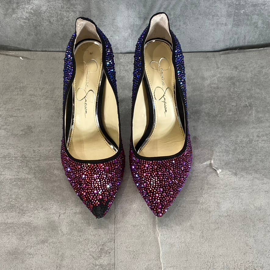 JESSICA SIMPSON Women's Black Amethyst Wayva Rhinestone Pointed-Toe Pumps SZ 6.5