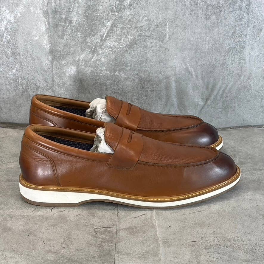 THOMAS & VINE Men's Cognac Leather Watkins Slip-On Penny Loafers SZ12