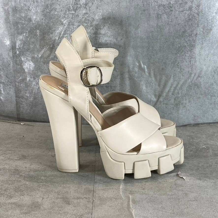 STEVE MADDEN Women's Beige Roxi Mega Lug Sole Platform High-Heel Sandals SZ 9