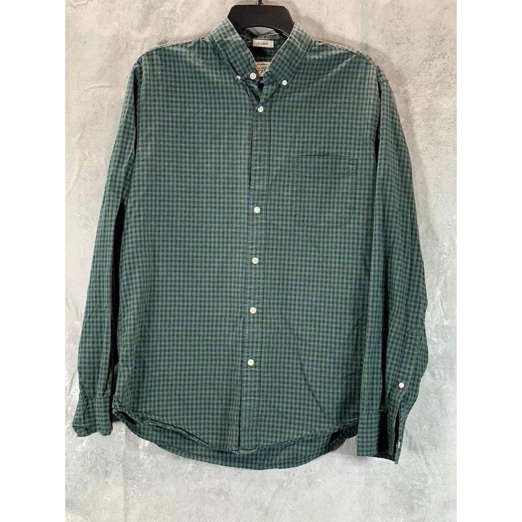 J.CREW Men's Green/Blue Gingham Classic-Fit Button-Up Shirt SZ M