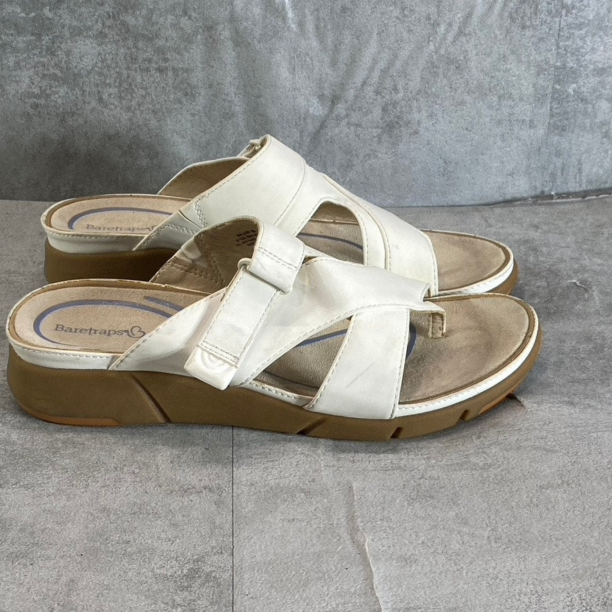 BARETRAPS Women's White Nalani Slip-Resistant Round-Toe Toe-Loop Slide Sandals