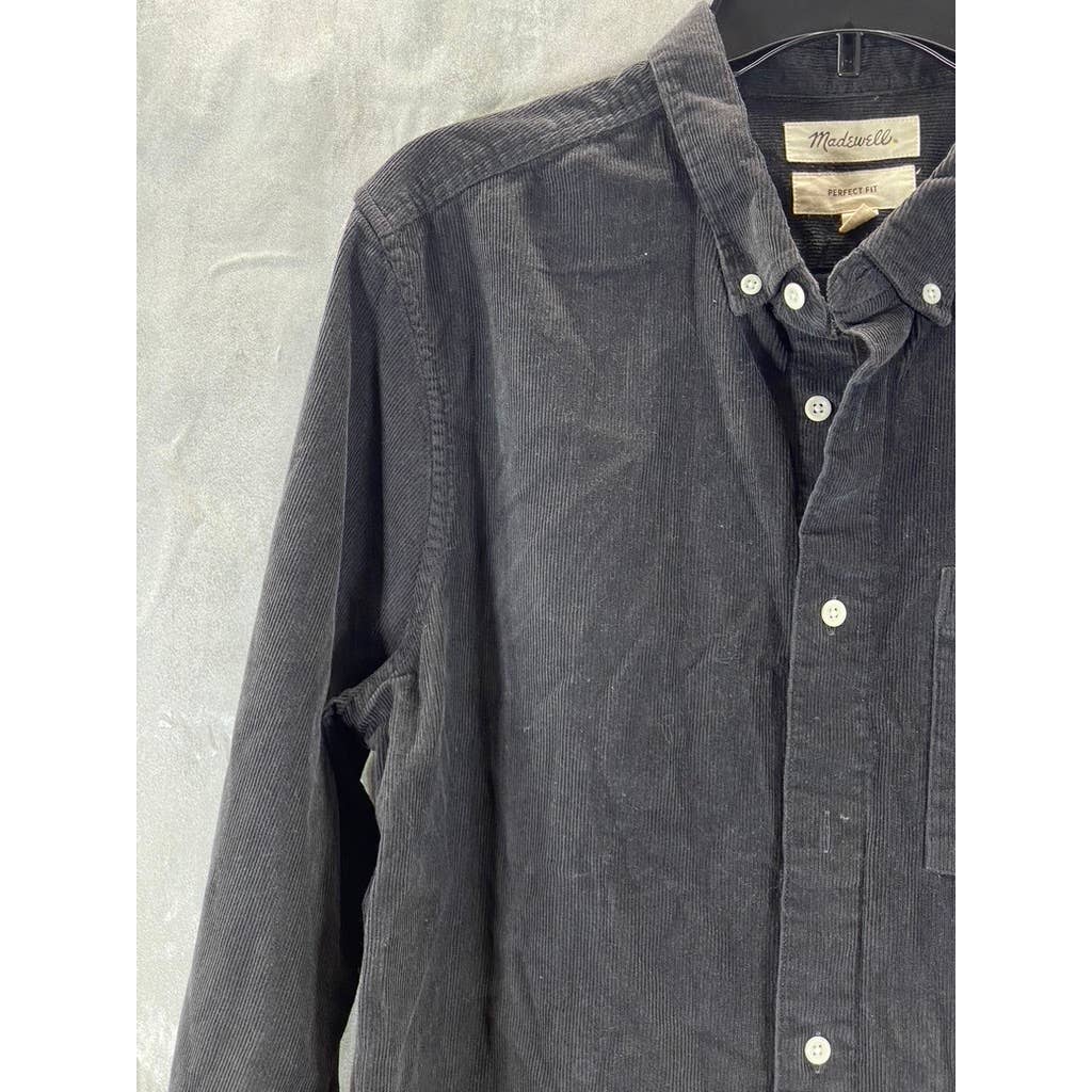 MADEWELL Men's Black Coal Perfect Fit Corduroy Button-Up Long-Sleeve Shirt SZ M