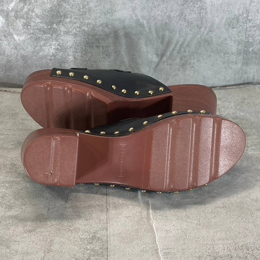 BCBGENERATION Women's Black Faux-Leather Yolanda Peep-Toe Clog Sandals SZ 9.5