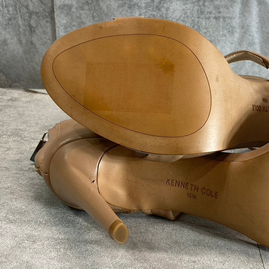 KENNETH COLE NEWYORK Women's Latte Brooke Cross Strap Heeled Round-Toe Dress Sandals SZ 10