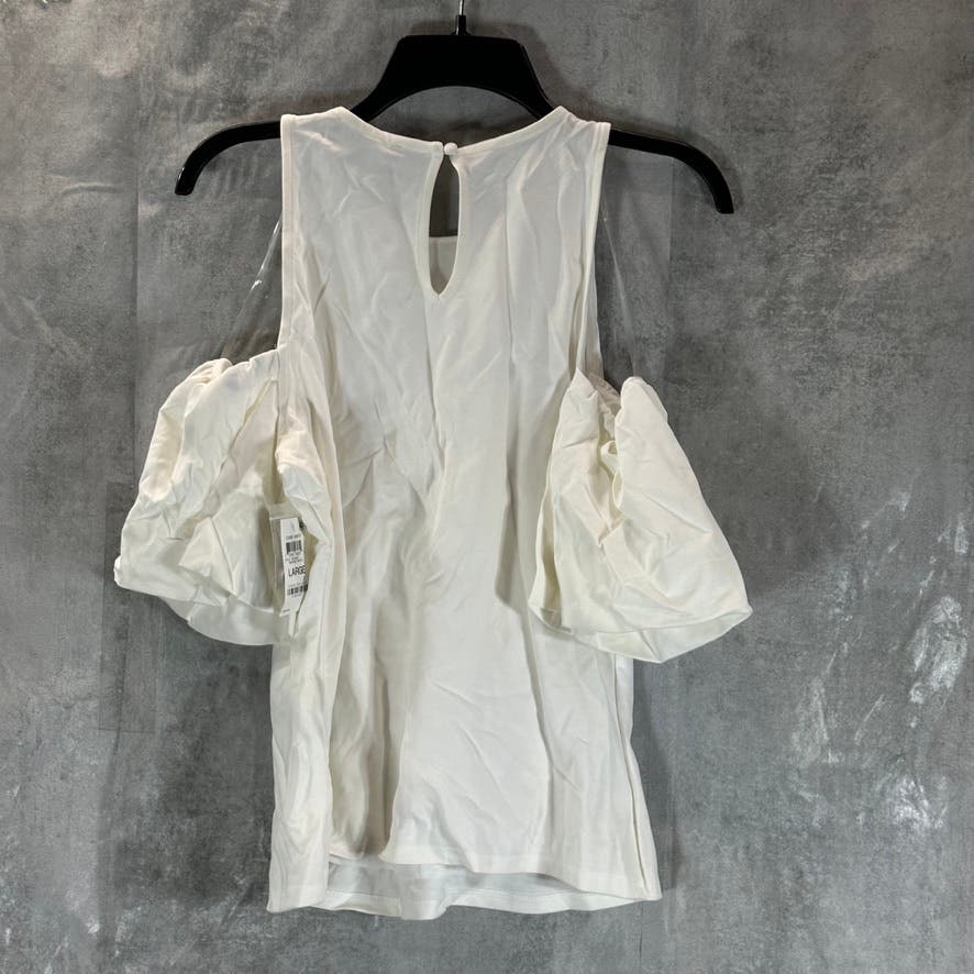 INC INTERNATIONAL CONCEPTS Women's White Cold-Shoulder Balloon-Sleeve Top SZ L