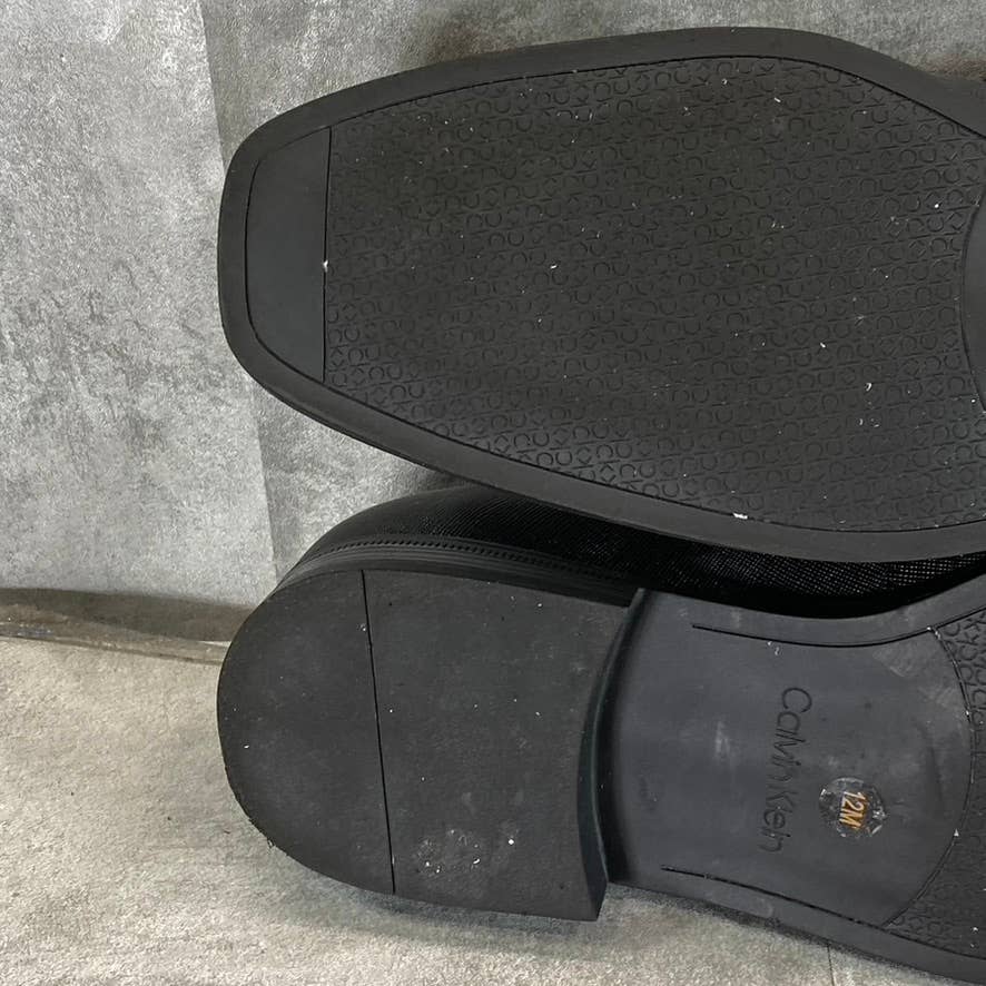 CALVIN KLEIN Men's Black Saffiano Leather Malcome Casual Slip-On Loafers SZ 12