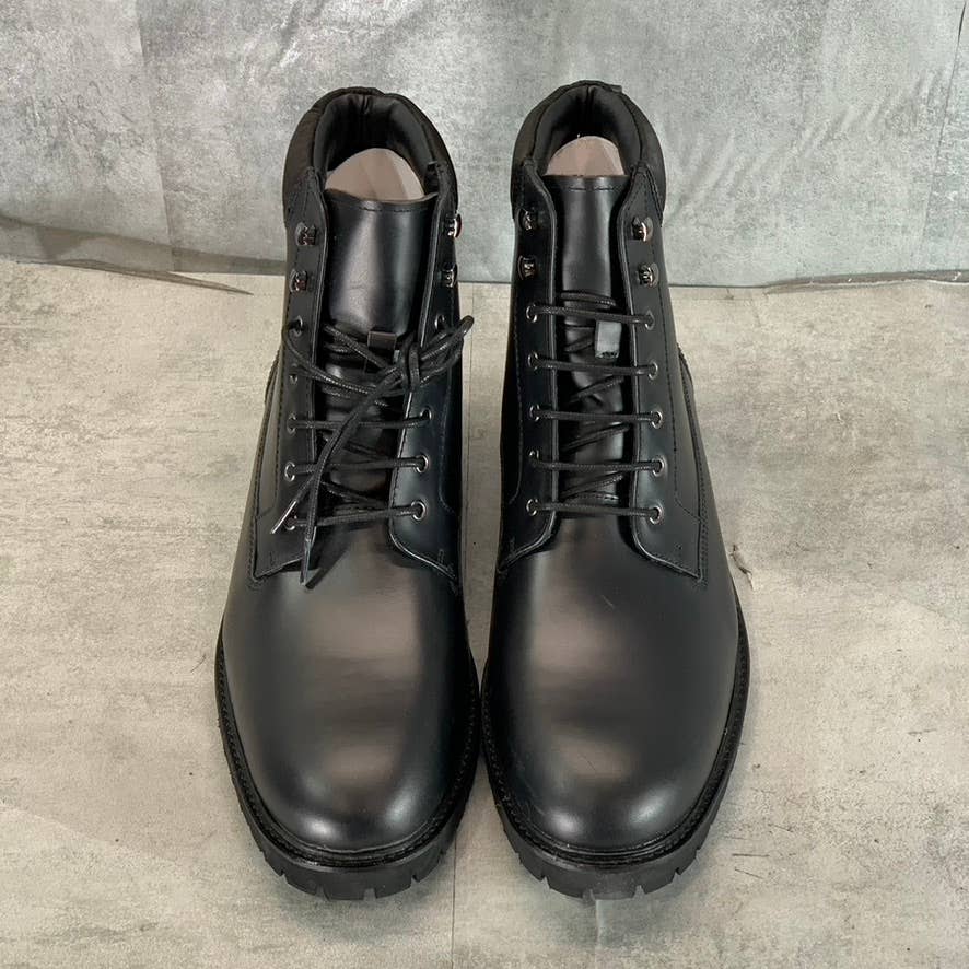 CALVIN KLEIN Men's Black Leather Cavin Lug-Sole Lace-Up Combat Boots SZ 13