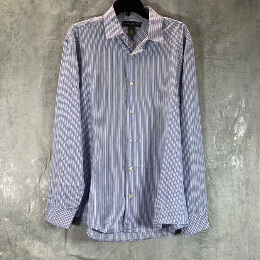 BANANA REPUBLIC Men's Light Blue Pinstripe Classic-Fit Button-Up Shirt SZ L