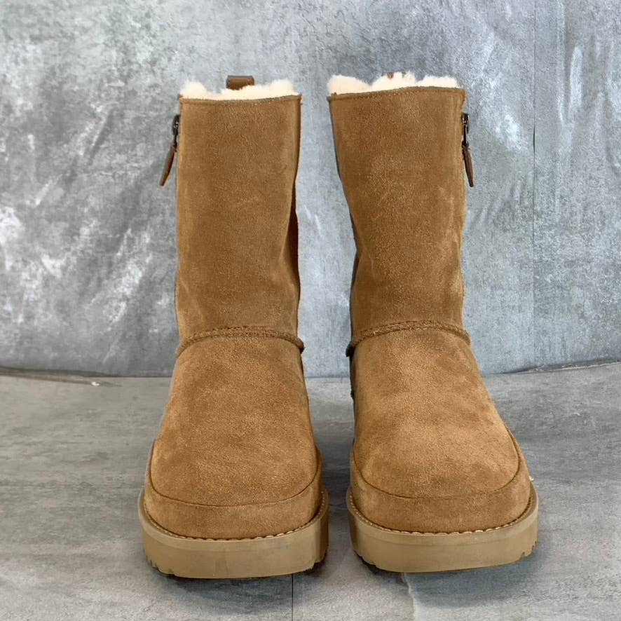 UGG Women's Chestnut Suede Classic Zip Short Round-Toe Pull-On Boots SZ 7
