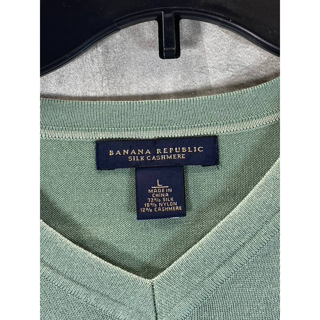 BANANA REPUBLIC Men's Green Silk Cashmere V-Neck Pullover Sweater SZ L