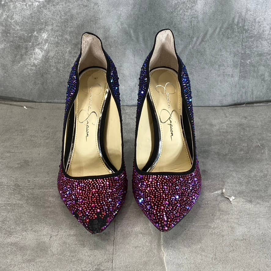 JESSICA SIMPSON Women's Black Amethyst Wayva Rhinestone Pointed-Toe Pumps SZ 6.5