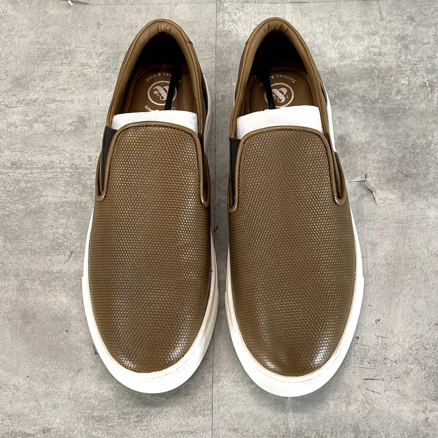 THOMAS & VINE Men's Brown Leather Conley Slip-On Sneakers SZ 10