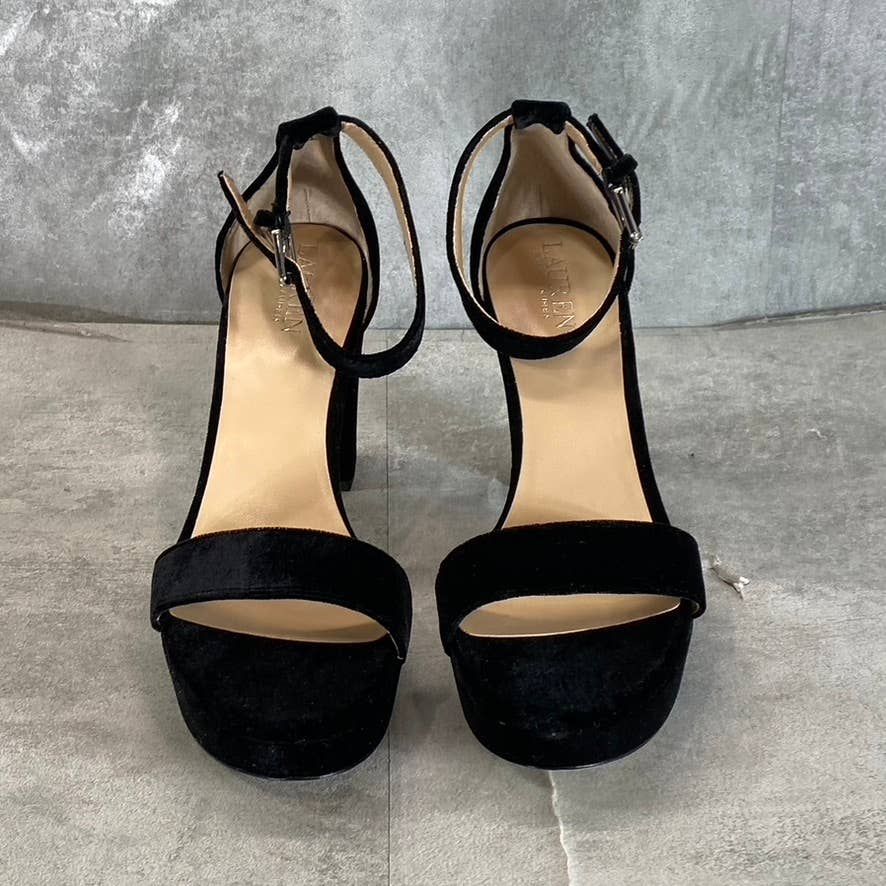 LAUREN RALPH LAUREN Women's Black Faux Suede Sylvia Ankle-Strap Sandals SZ 8.5