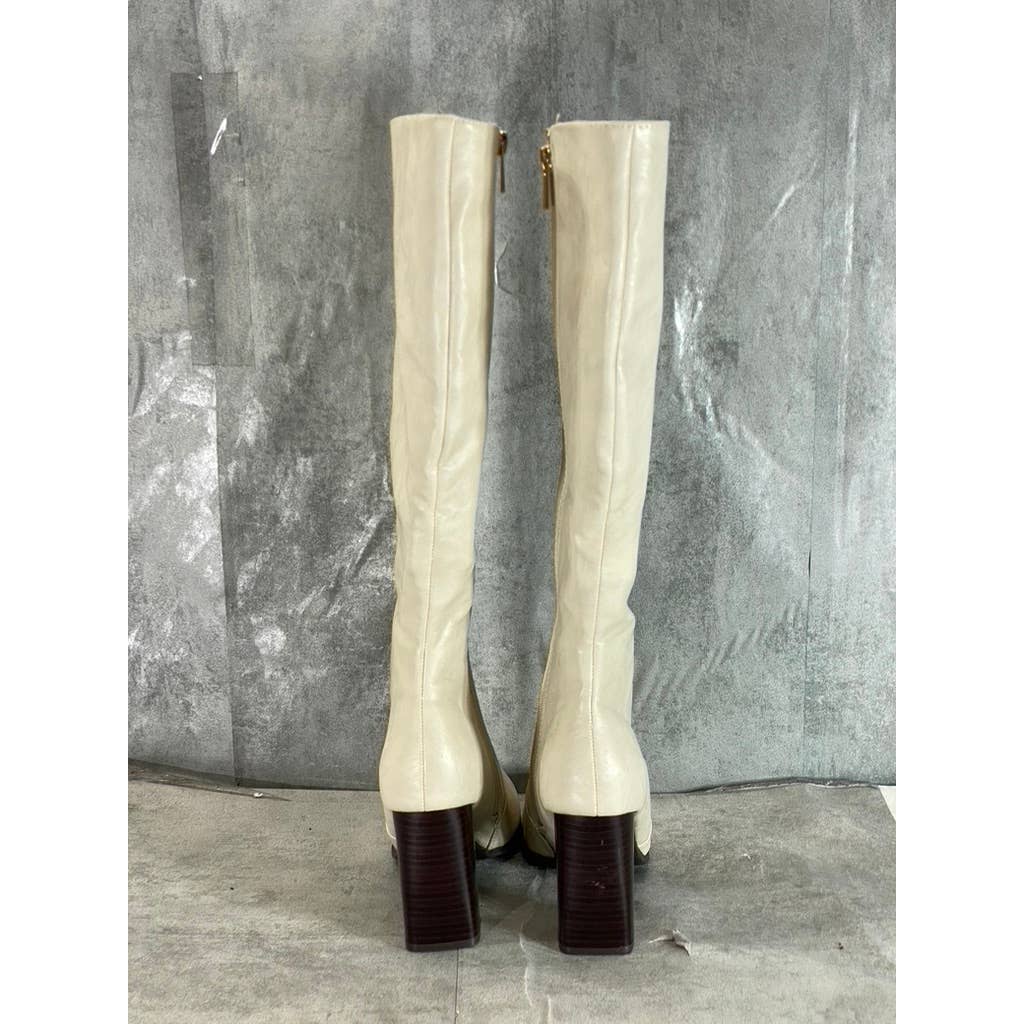 JOURNEE COLLECTION Women's Off-White Karima Block-Heel Tall Boots SZ 7