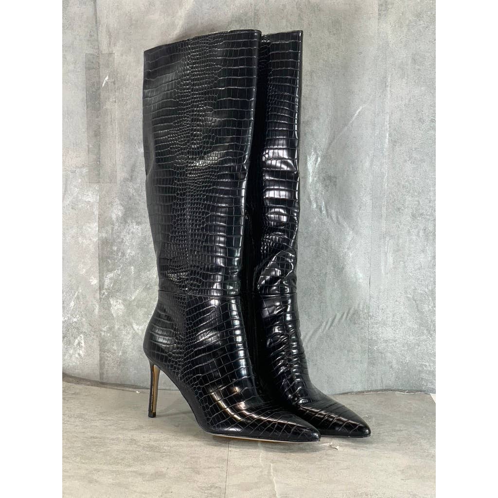 MADDEN GIRL Women's Black Croc Embossed Chantelle Pointed-Toe Dress Boots SZ 11