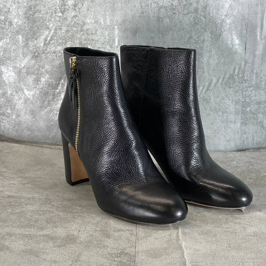 KATE SPADE Women's Black Leather Knott Zip Round-Toe Ankle Boots SZ 7.5