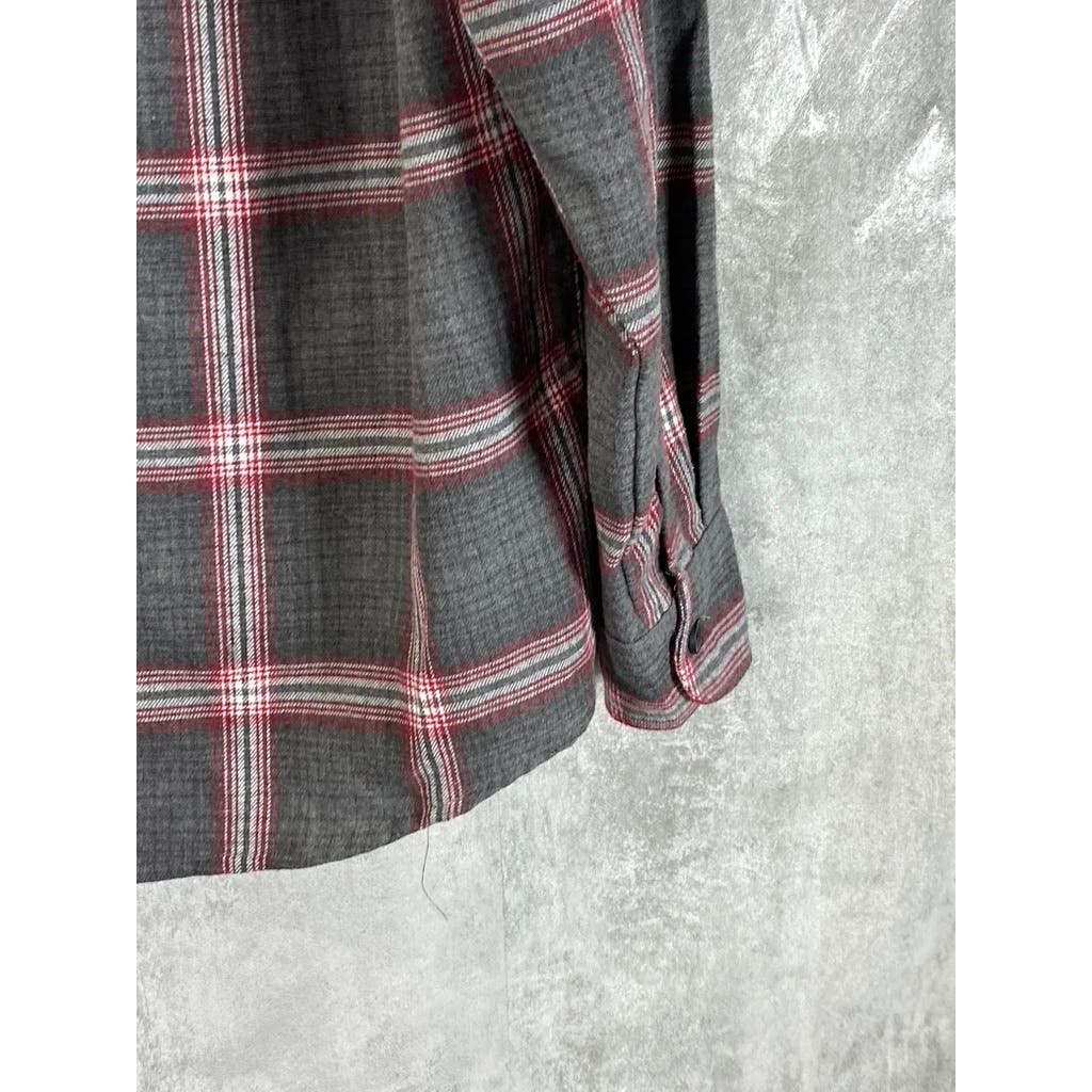 THE AMERICAN OUTDOORSMAN Men's Gray/Red Plaid Button-Up Flannel Shirt SZ L