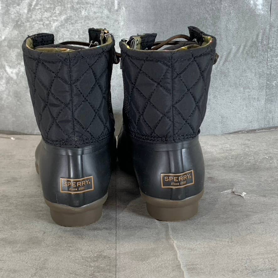 SPERRY Women's Black Saltwater Quilted Lace-Up Waterproof Duck Boots SZ 8