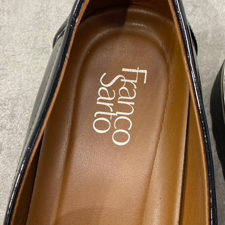 FRANCO SARTO Women's Black Patent Carolynn Almond-Toe Lug Sole Loafers SZ 9.5