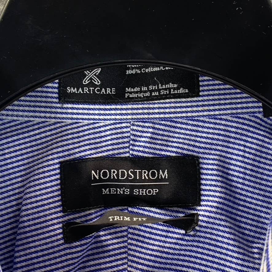 NORDSTROM MEN'S SHOP Men's Blue Pinstripe Trim-Fit Dress Shirt SZ 17 32/33