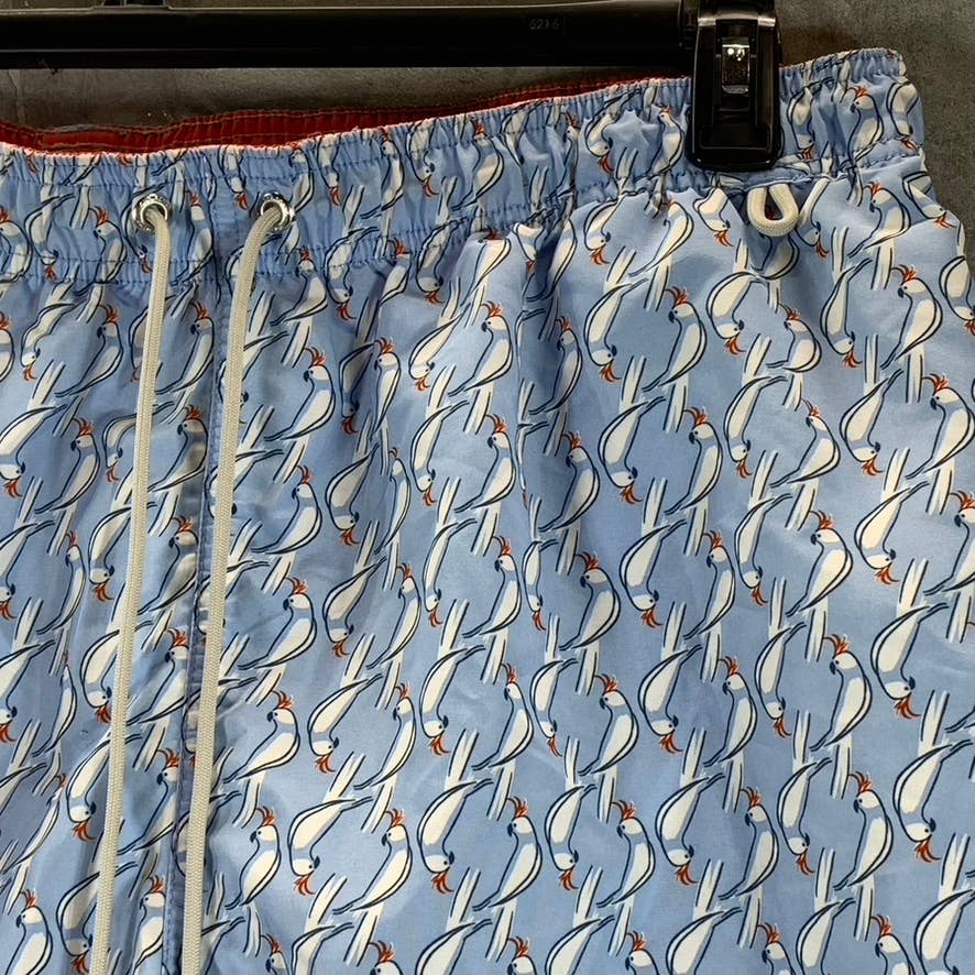 LANDS' END Men's Light Blue Bird Print Drawstring Pull-On Swim Trunks SZ XL