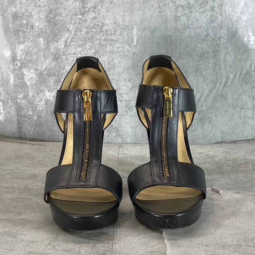 MICHAEL MICHAEL KORS Women's Black Leather Berkley T-Strap Platform Sandals SZ 9