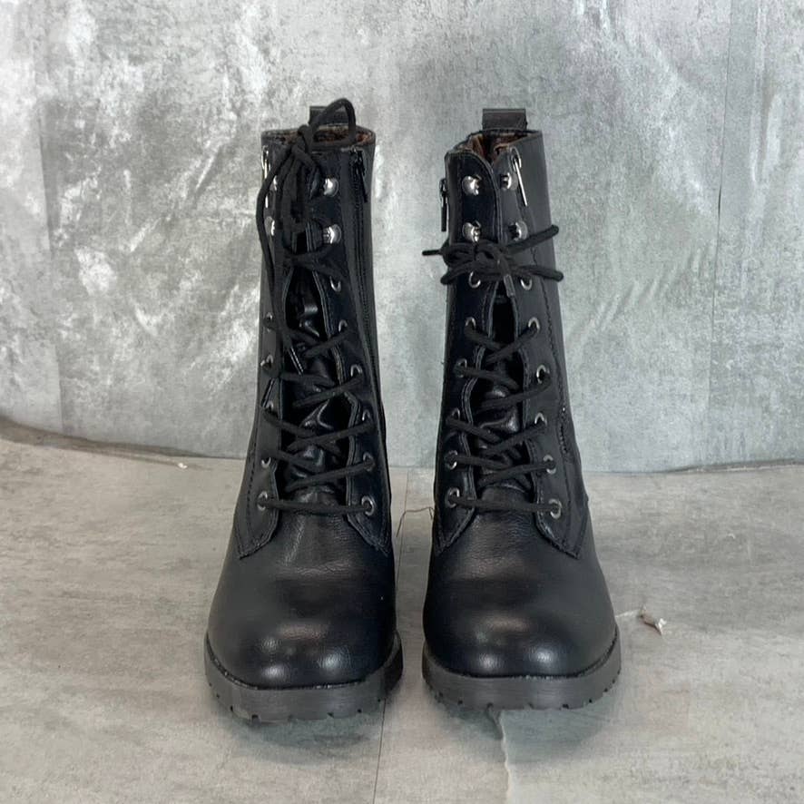 SUN+STONE Women's Black Sloanie Block-Heel Lace-Up Side-Zip Hiker Boots SZ 9