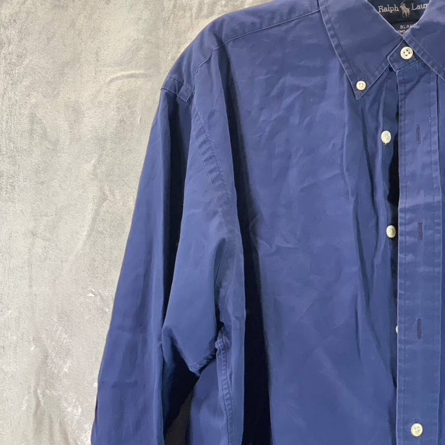 RALPH LAUREN Men's Navy Blake Two-Ply Cotton Button-Up Long-Sleeve Shirt SZ M