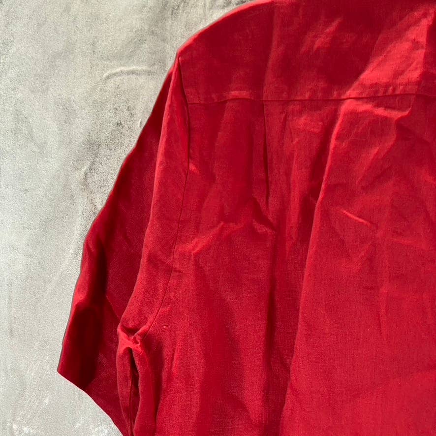 DKNY Men's Red Linen Woven Button-Up Short-Sleeve Shirt SZ M