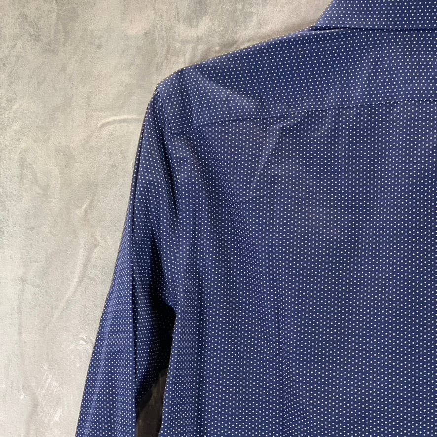 BANANA REPUBLIC Men's Navy Dot Print Non-Iron Tailored Slim-Fit Shirt SZ L