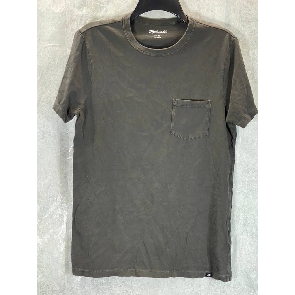 MADEWELL Men's Black Coal Garment-Dyed Crewneck Pocket Short-Sleeve T-Shirt SZXS