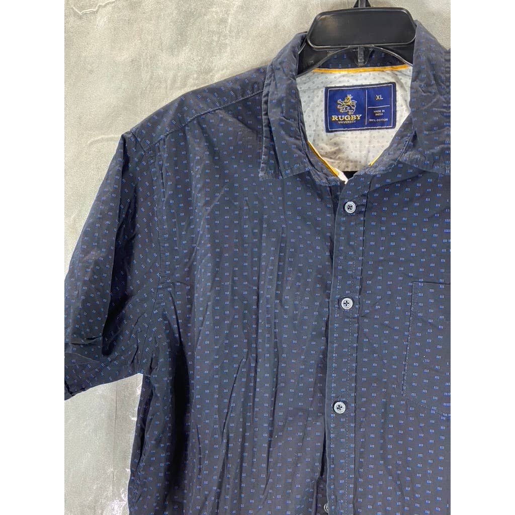RUGBY UNIVERSITY Men's Navy Printed Button-Up Short-Sleeve Shirt SZ XL